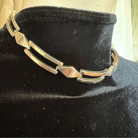 Silver Stainless Steel Minimalist MCM Necklace & Bracelet Set Vintage Jewelry - Picture 4 of 11